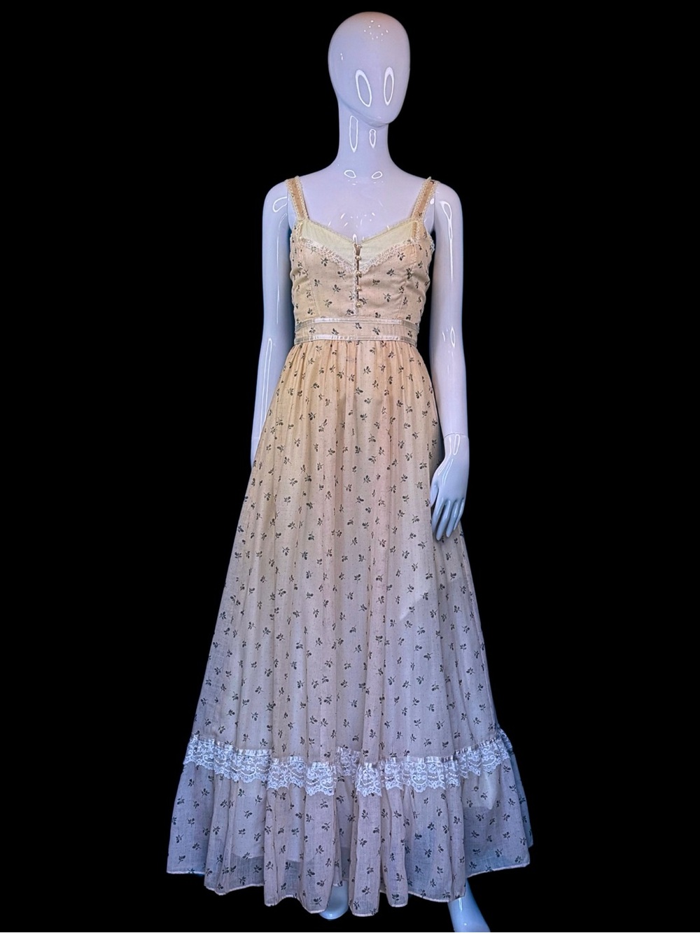 70s Gunne Sax Prairie Dress XS - Pink Calico Floral Maxi Dress - Deadstock - Picture 4 of 10